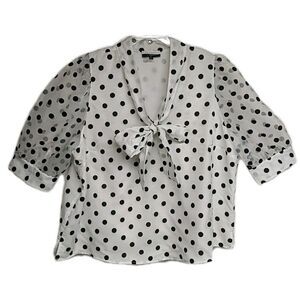 Eloqui Elements Top Women 26 Polka Dots Puff Sleeve Organza Sheer Bow Tie Lined